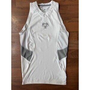 Under Armour Fitted Tank Top Mens SML Heatgear Sleeveless White Grey Basketball